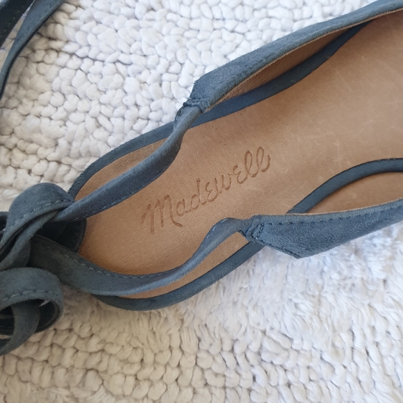 Madewell blue ballet lace-up straps flat suede US 6 Preowned excellent - Picture 6 of 7